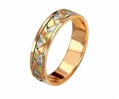 Обручальное кольцо из красного золота с косой 3 цвета 50-01-1-10-217Р