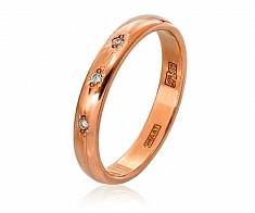 Обручальное кольцо классическое с 3 бриллиантами и алмазной гранью 30012050БР3